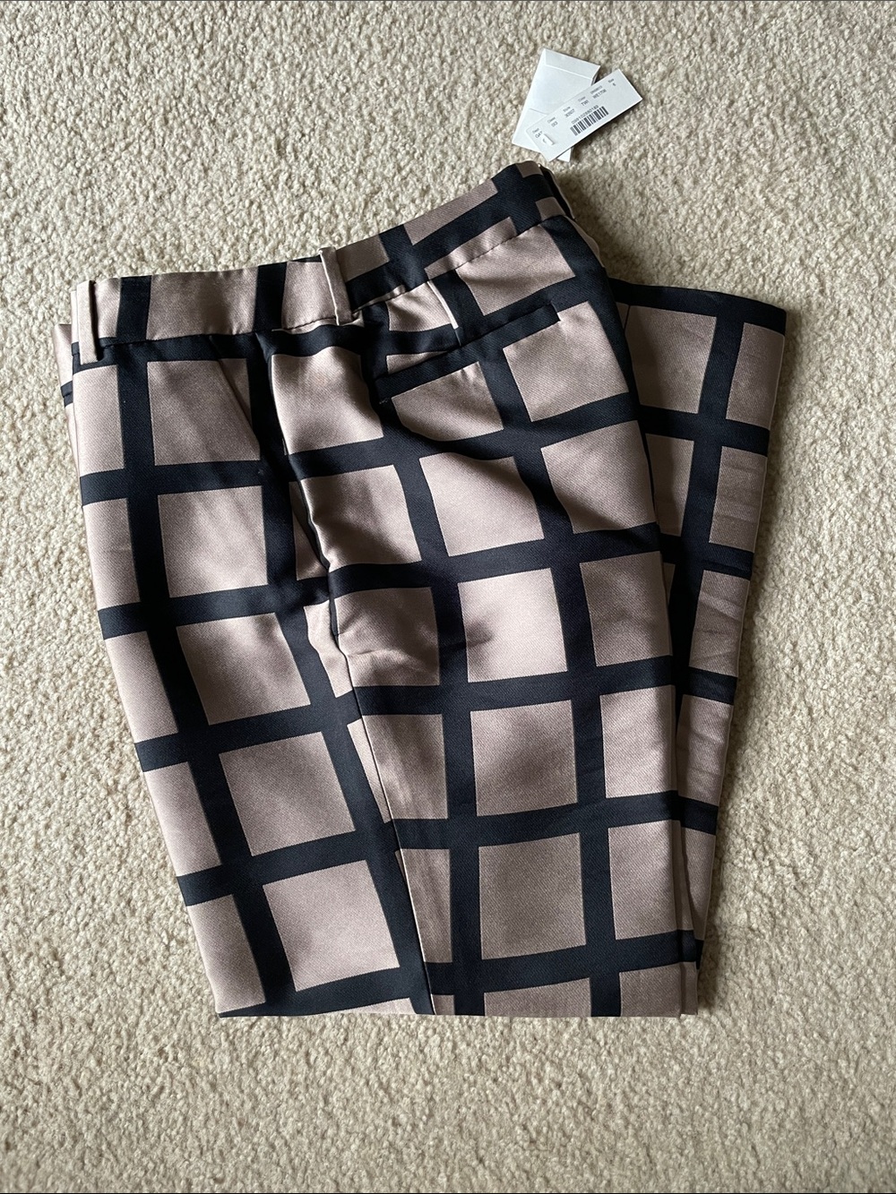 NWT J. Crew Geometric Black and Taupe Jacquard Pants